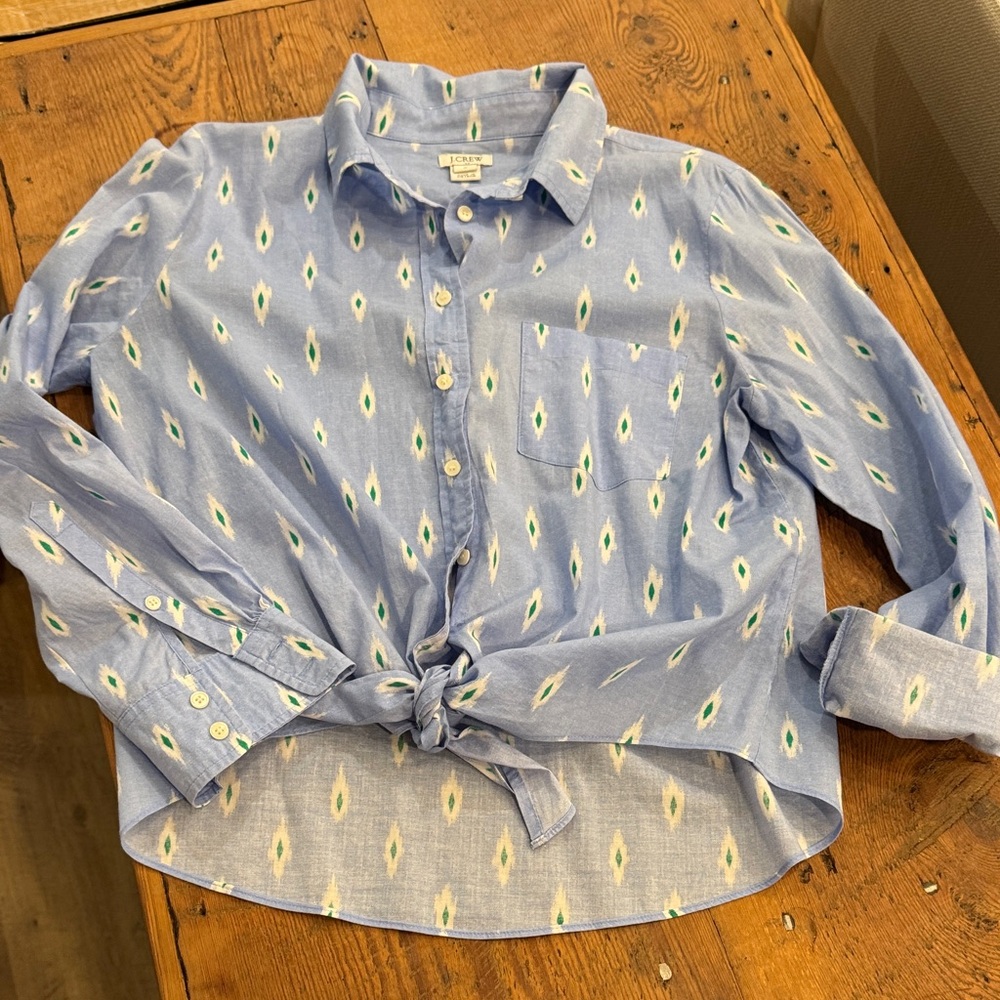J Crew Blue Patterned Button-Up Shirt
